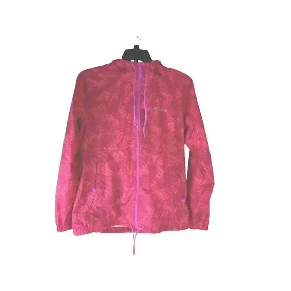 Columbia Womens Jacket Hot Pink Floral Full Zip Pockets Hoodie Drawstring Large - Picture 1 of 13